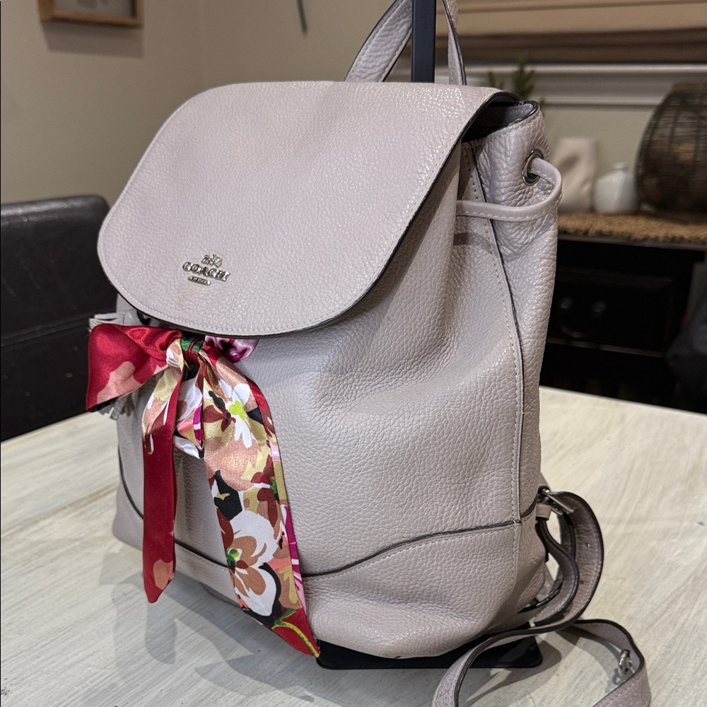 Coach Light Gray Backpack with Floral Accent
